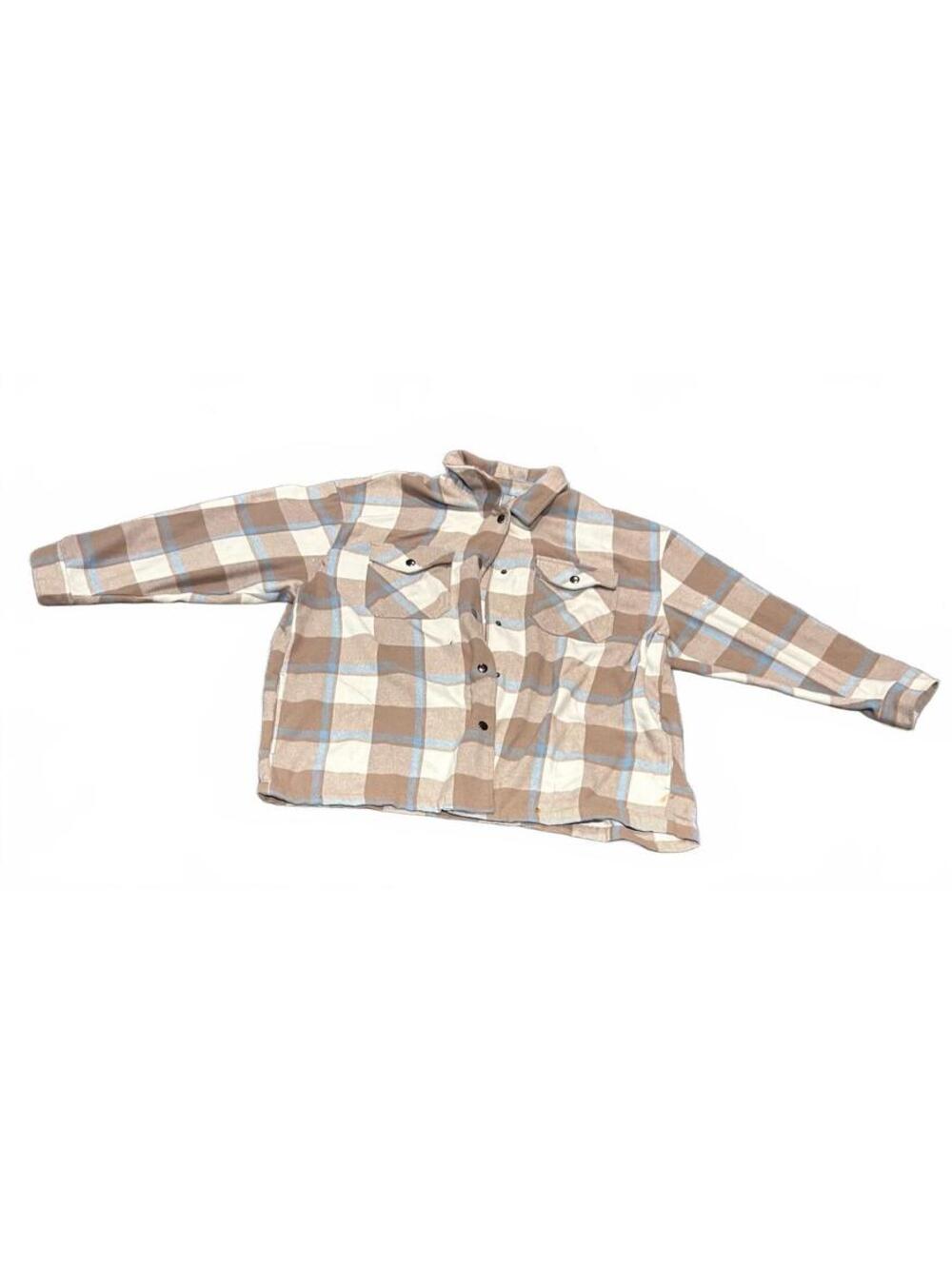 HFX XXL Beige and Light Blue Plaid Button-Up Flannel Shirt